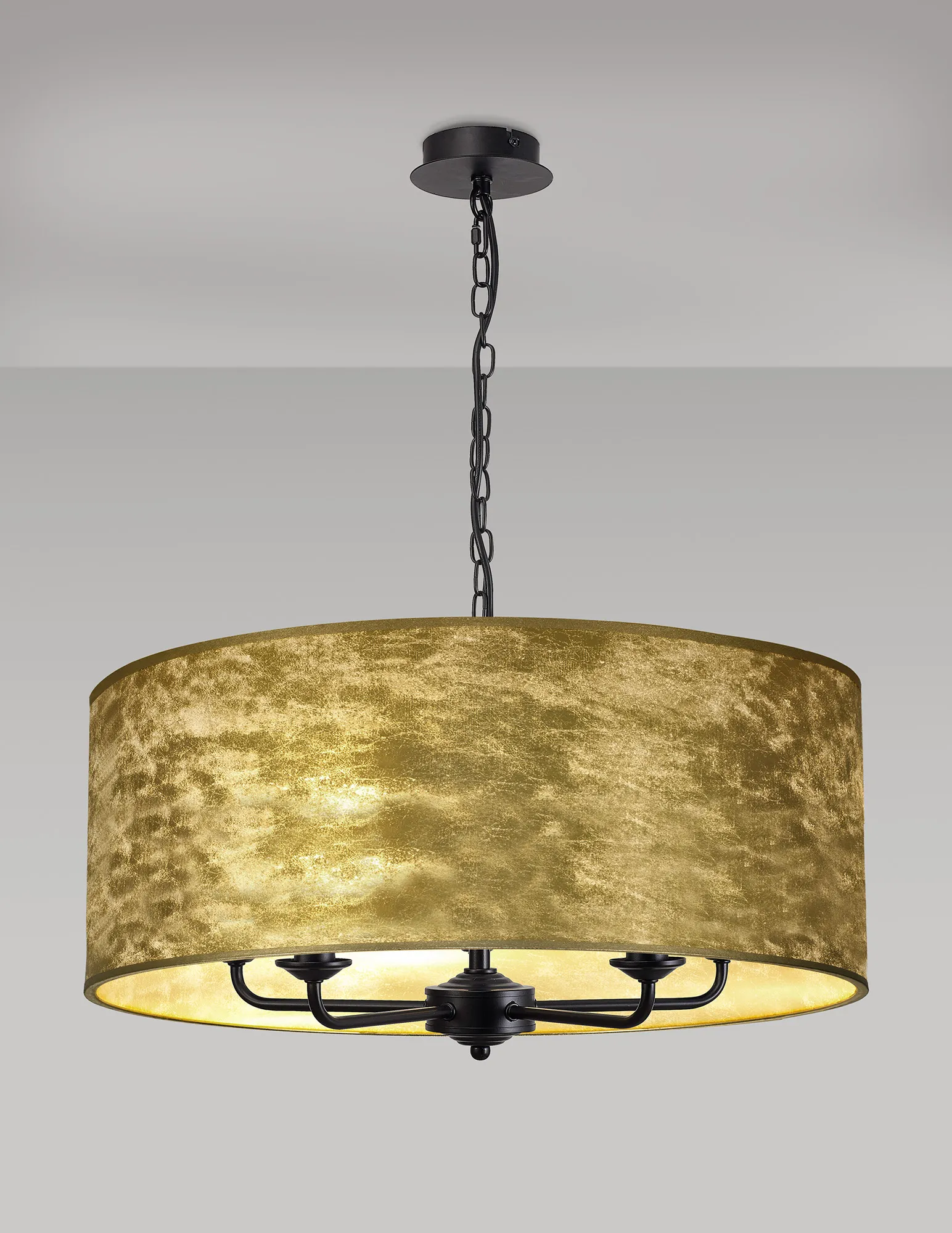 Banyan 60cm 5 Light Pendant Matt Black; Gold Leaf DK1051  Deco Banyan MB GL